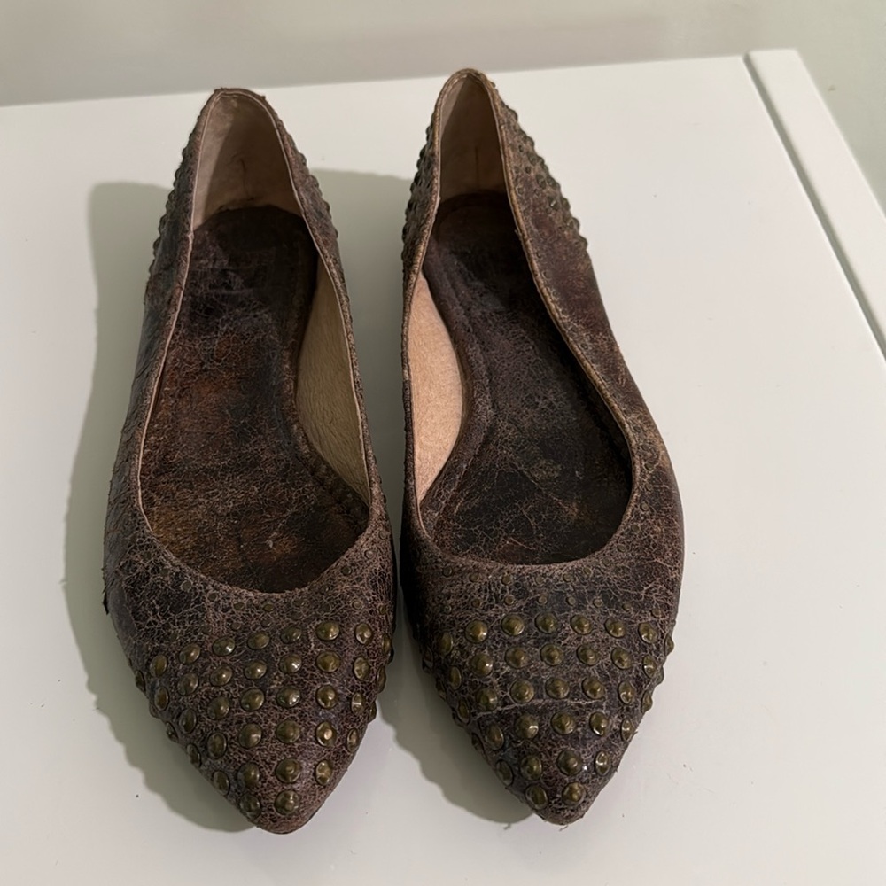 Frye Brown Studded Pointed Toe Flats